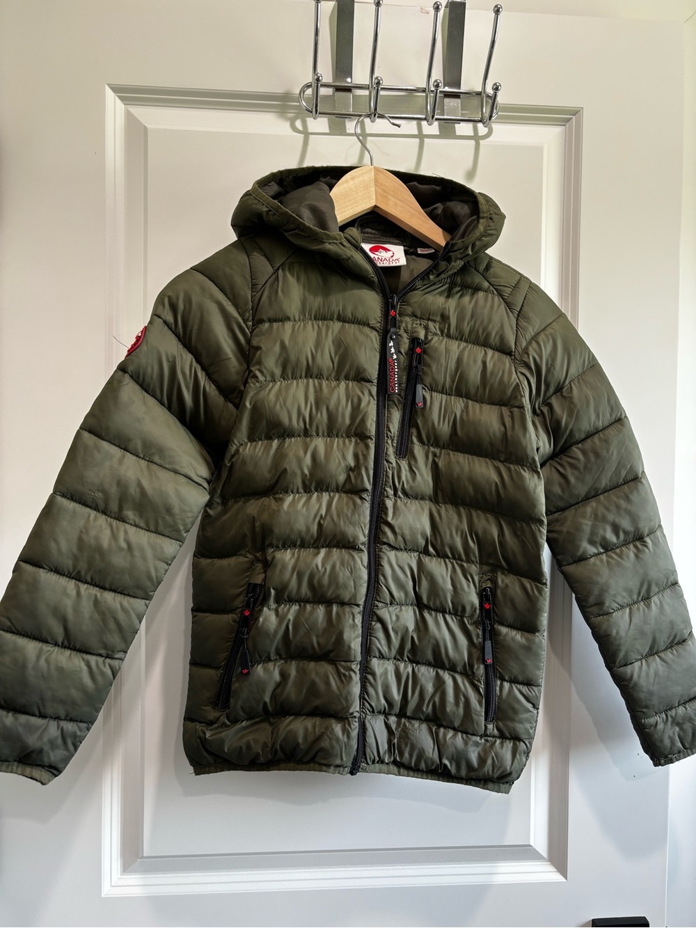 Kids Hooded Puffer Jacket in Olive by Canada Weather Gear